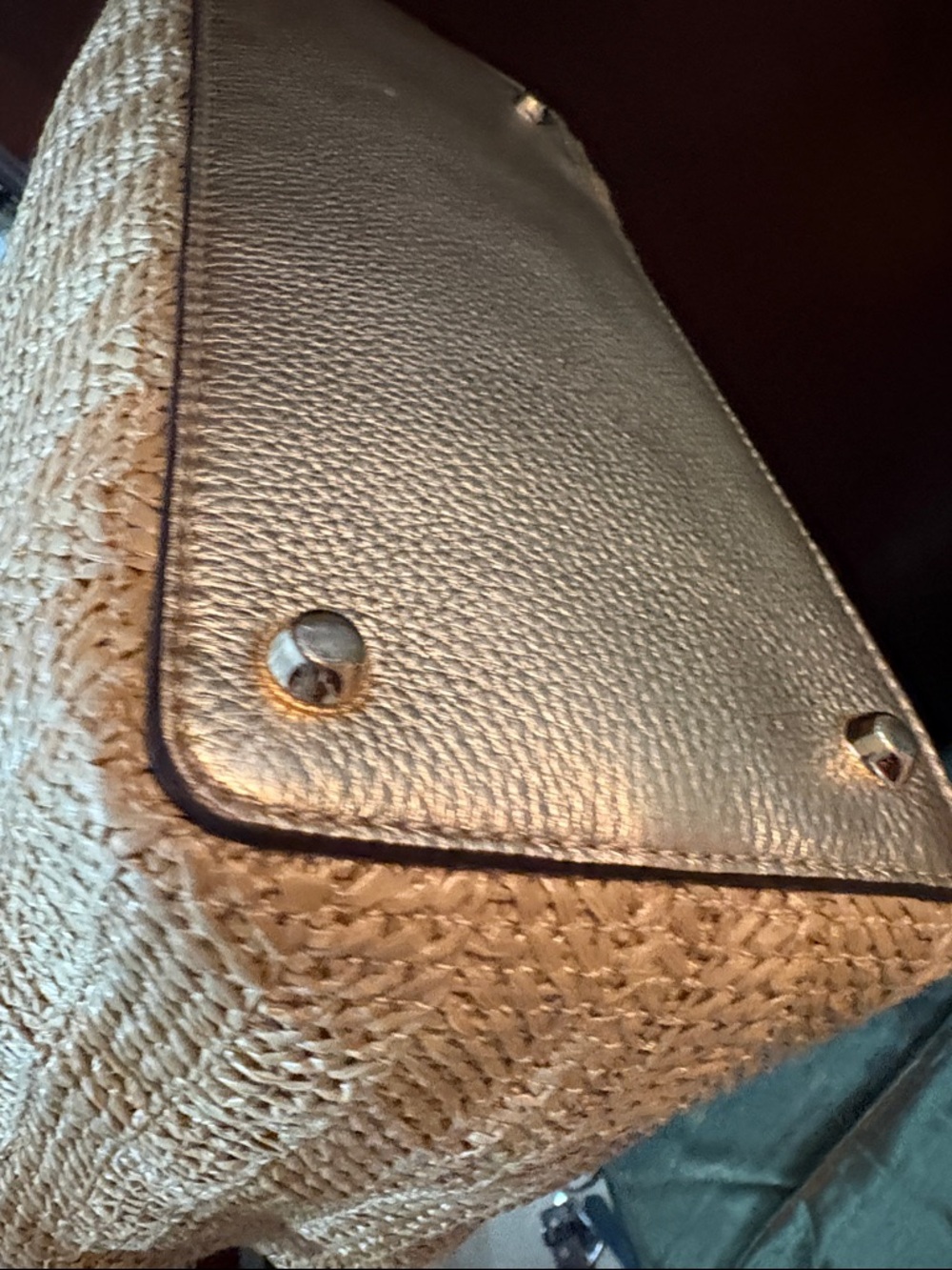 Michael Kors Rosalie Straw Tote with Gold Metallic Trim and Chain Handles - Picture 8 of 14